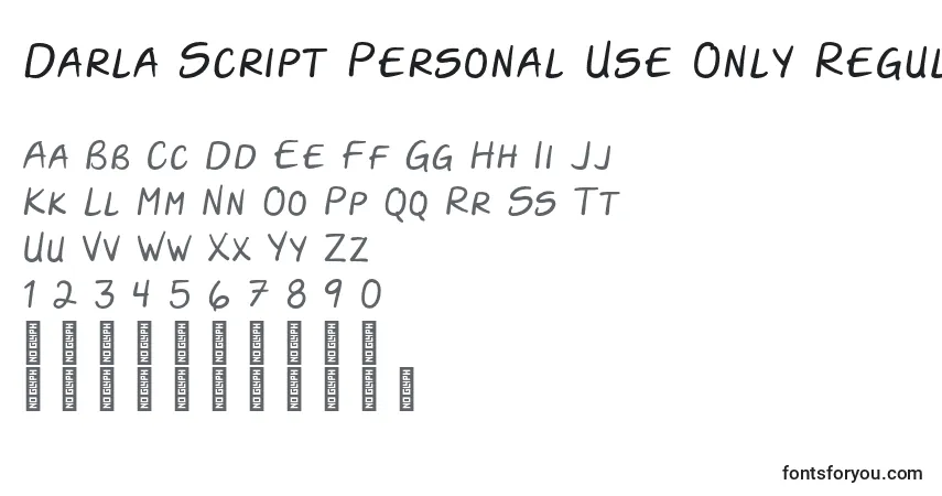 Czcionka Darla Script Personal Use Only Regular – alfabet, cyfry, specjalne znaki
