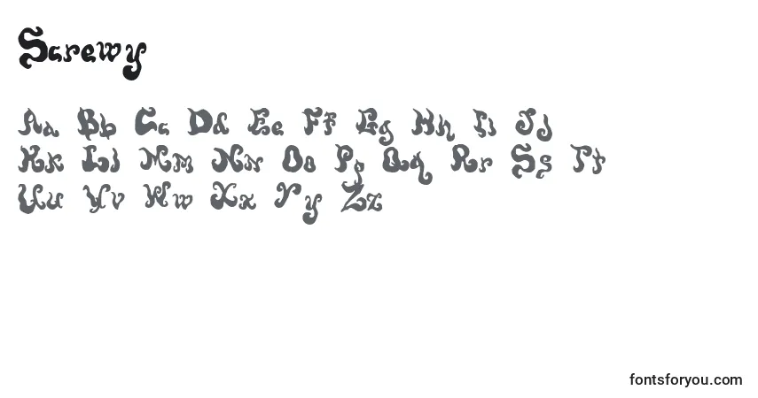 Schriftart Screwy – Alphabet, Zahlen, spezielle Symbole