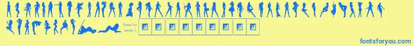 Darrians Sexy Silhouettes 3 Font – Blue Fonts on Yellow Background
