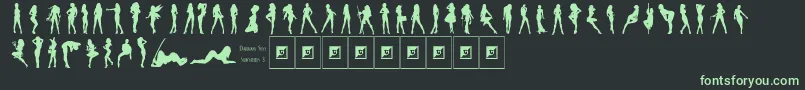フォントDarrians Sexy Silhouettes 3 – 黒い背景に緑の文字