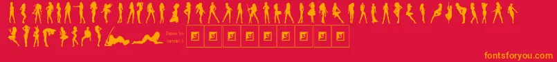 Więcej informacji o czcionce Darrians Sexy Silhouettes 3 Czcionka Darrians Sexy Silhouettes 3 – pomarańczowe czcionki na czerwonym tle