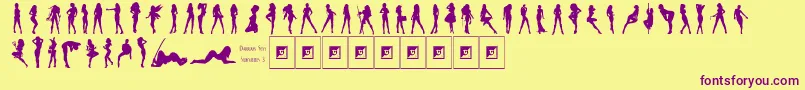 Darrians Sexy Silhouettes 3 Font – Purple Fonts on Yellow Background