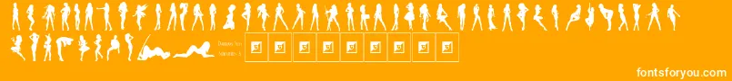 Saiba mais sobre a fonte Darrians Sexy Silhouettes 3 Fonte Darrians Sexy Silhouettes 3 – fontes brancas em um fundo laranja