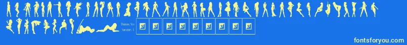 フォントDarrians Sexy Silhouettes 3 – 黄色の文字、青い背景