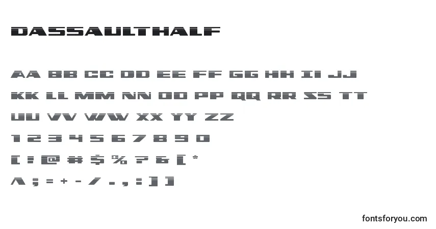 A fonte Dassaulthalf – alfabeto, números, caracteres especiais