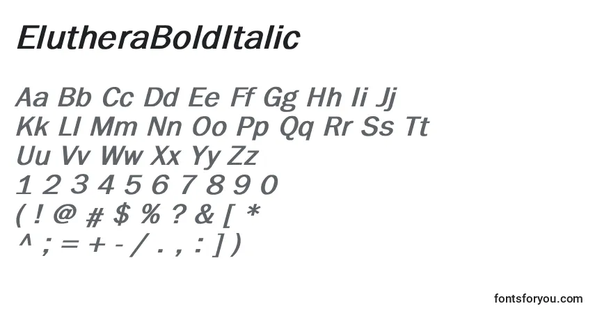 Шрифт ElutheraBoldItalic – алфавит, цифры, специальные символы