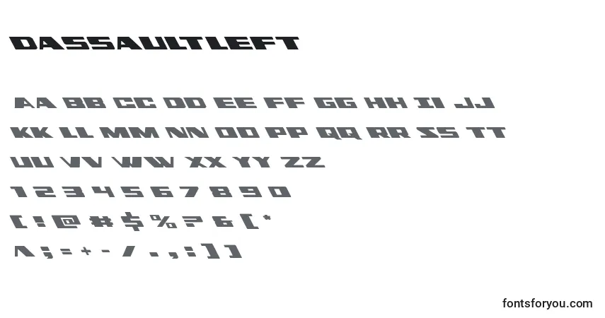 A fonte Dassaultleft (124551) – alfabeto, números, caracteres especiais