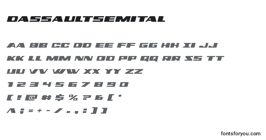 A fonte Dassaultsemital – alfabeto, números, caracteres especiais