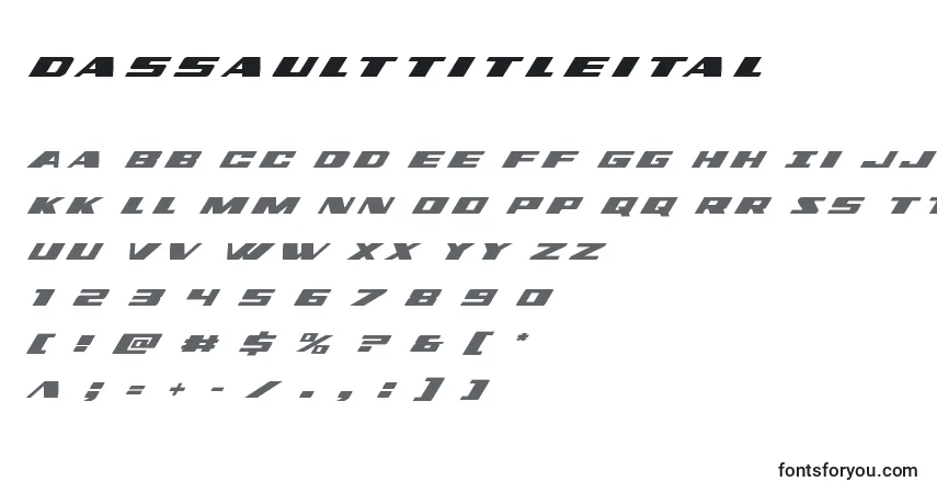 Schriftart Dassaulttitleital – Alphabet, Zahlen, spezielle Symbole