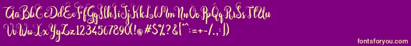 Fonte Dastan Script – fontes amarelas em um fundo roxo