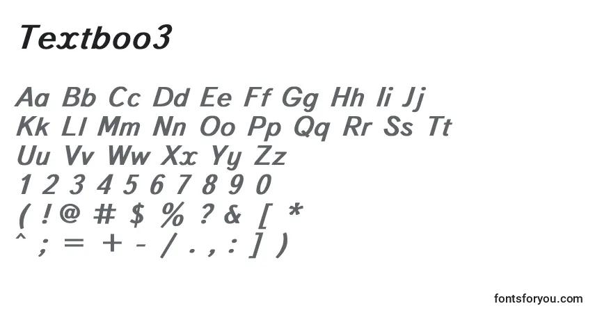 Schriftart Textboo3 – Alphabet, Zahlen, spezielle Symbole