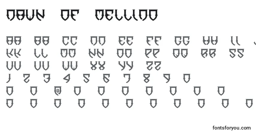 A fonte Dawn of Mellido – alfabeto, números, caracteres especiais