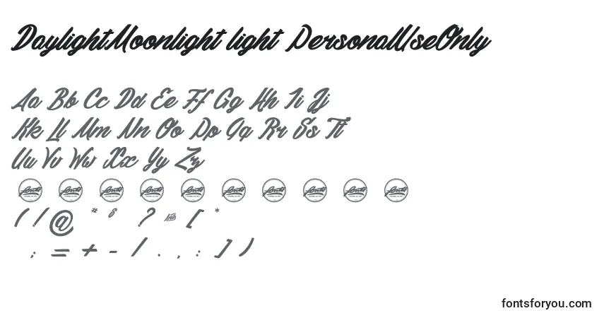A fonte DaylightMoonlight light PersonalUseOnly – alfabeto, números, caracteres especiais