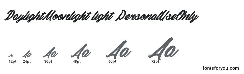 DaylightMoonlight light PersonalUseOnly Font Sizes