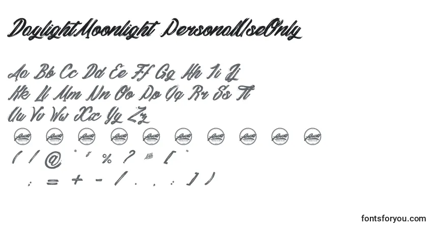 Schriftart DaylightMoonlight PersonalUseOnly – Alphabet, Zahlen, spezielle Symbole