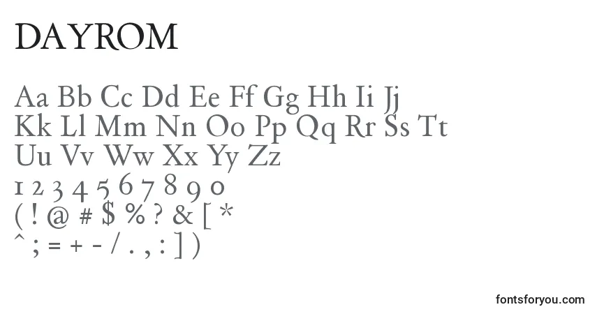 A fonte DAYROM   (124584) – alfabeto, números, caracteres especiais