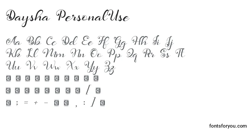 Czcionka Daysha PersonalUse – alfabet, cyfry, specjalne znaki
