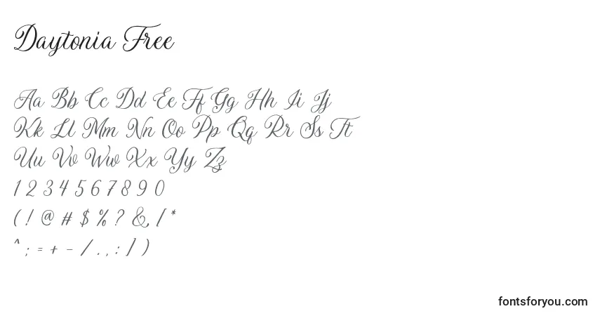 A fonte Daytonia Free – alfabeto, números, caracteres especiais