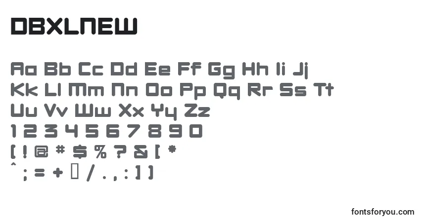 A fonte DBXLNEW  (124589) – alfabeto, números, caracteres especiais