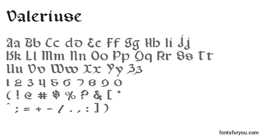 Schriftart Valeriuse – Alphabet, Zahlen, spezielle Symbole