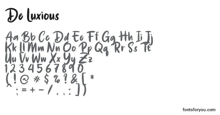 A fonte De Luxious – alfabeto, números, caracteres especiais