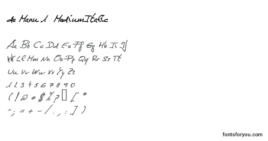Schriftart De Manu 1  MediumItalic – Alphabet, Zahlen, spezielle Symbole