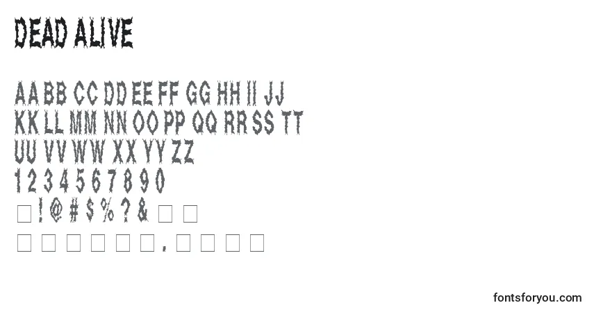 Czcionka Dead Alive – alfabet, cyfry, specjalne znaki