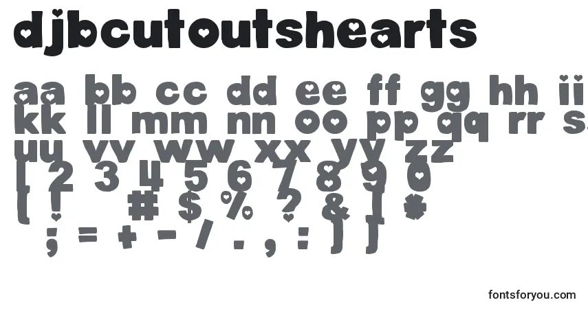Шрифт DjbCutoutsHearts – алфавит, цифры, специальные символы