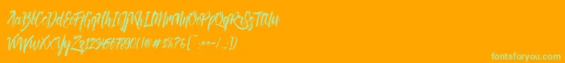 Deadhead Brush DEMO-Schriftart – Grüne Schriften auf orangefarbenem Hintergrund