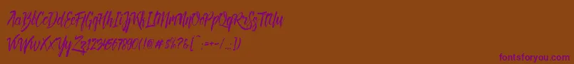 Deadhead Brush DEMO-Schriftart – Violette Schriften auf braunem Hintergrund