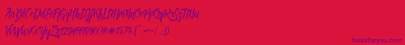 Deadhead Brush DEMO-Schriftart – Violette Schriften auf rotem Hintergrund