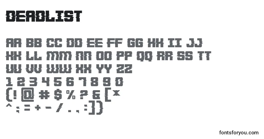 Schriftart Deadlist – Alphabet, Zahlen, spezielle Symbole