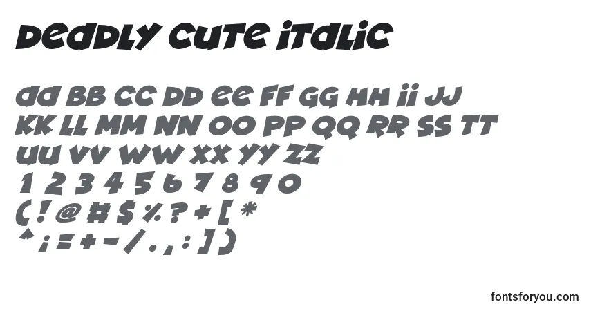 Шрифт Deadly Cute Italic – алфавит, цифры, специальные символы