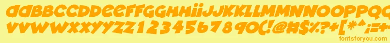 フォントDeadly Cute Italic – オレンジの文字が黄色の背景にあります。