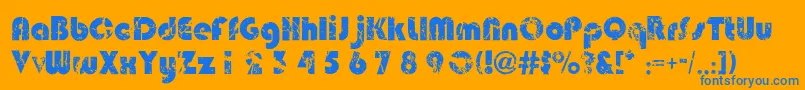 Deadmobil-Schriftart – Blaue Schriften auf orangefarbenem Hintergrund