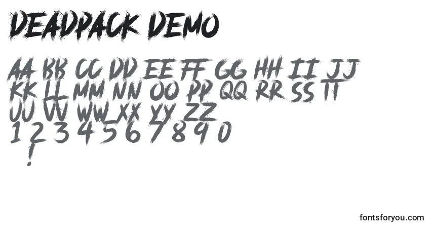 A fonte Deadpack DEMO – alfabeto, números, caracteres especiais