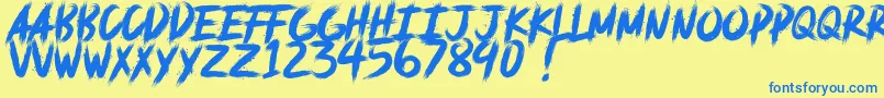 deadpack DEMO-Schriftart – Blaue Schriften auf gelbem Hintergrund