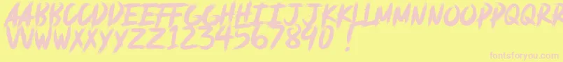deadpack DEMO-fontti – vaaleanpunaiset fontit keltaisella taustalla