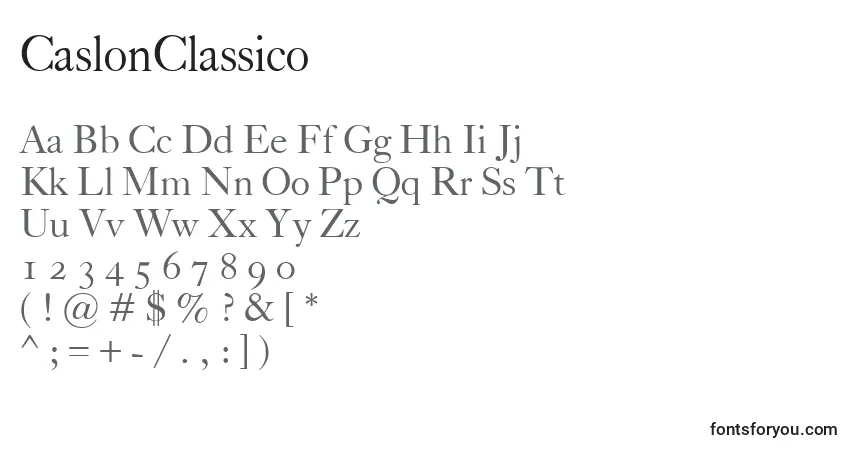A fonte CaslonClassico – alfabeto, números, caracteres especiais
