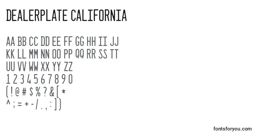A fonte Dealerplate california – alfabeto, números, caracteres especiais