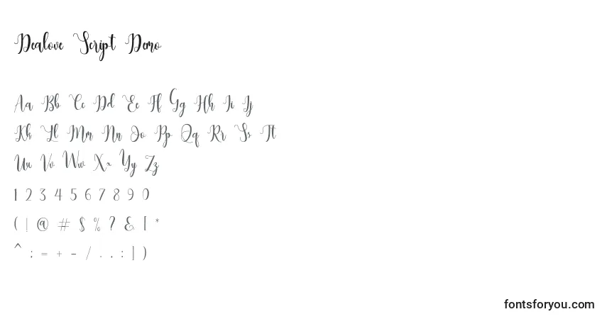 Schriftart Dealove Script Demo – Alphabet, Zahlen, spezielle Symbole