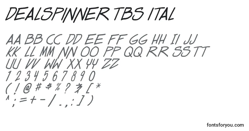 Dealspinner tbs italフォント–アルファベット、数字、特殊文字
