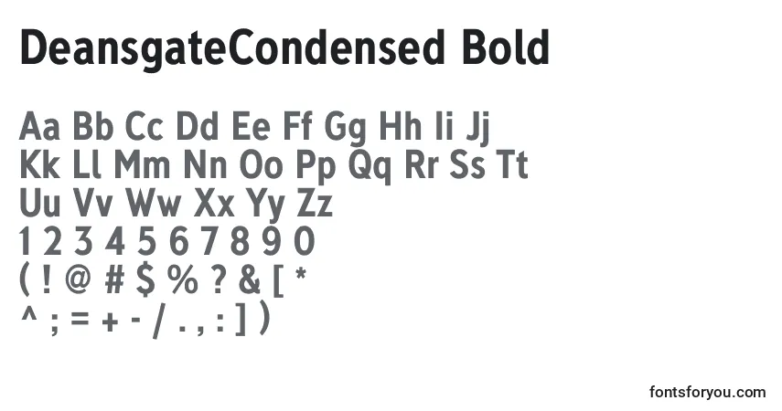 A fonte DeansgateCondensed Bold – alfabeto, números, caracteres especiais