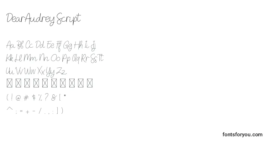 Schriftart DearAudrey Script – Alphabet, Zahlen, spezielle Symbole