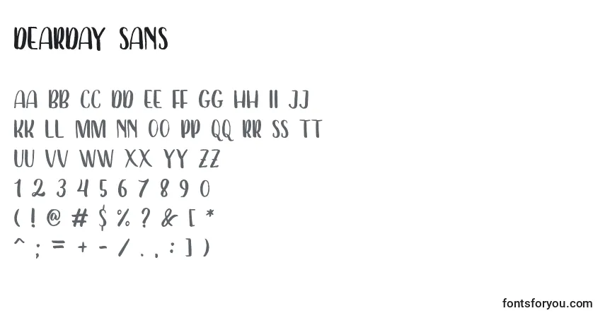 Schriftart Dearday Sans – Alphabet, Zahlen, spezielle Symbole