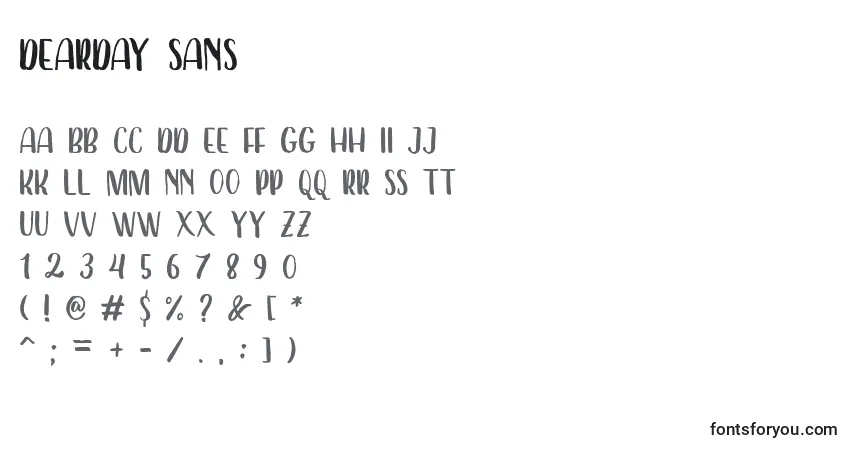 Schriftart Dearday Sans (124656) – Alphabet, Zahlen, spezielle Symbole