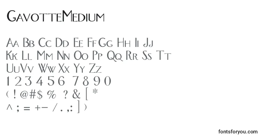 A fonte GavotteMedium – alfabeto, números, caracteres especiais