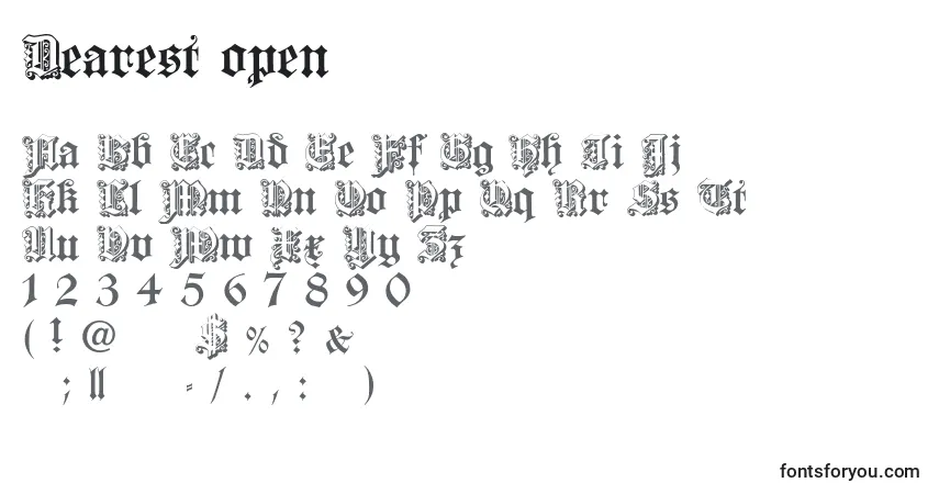 A fonte Dearest open – alfabeto, números, caracteres especiais