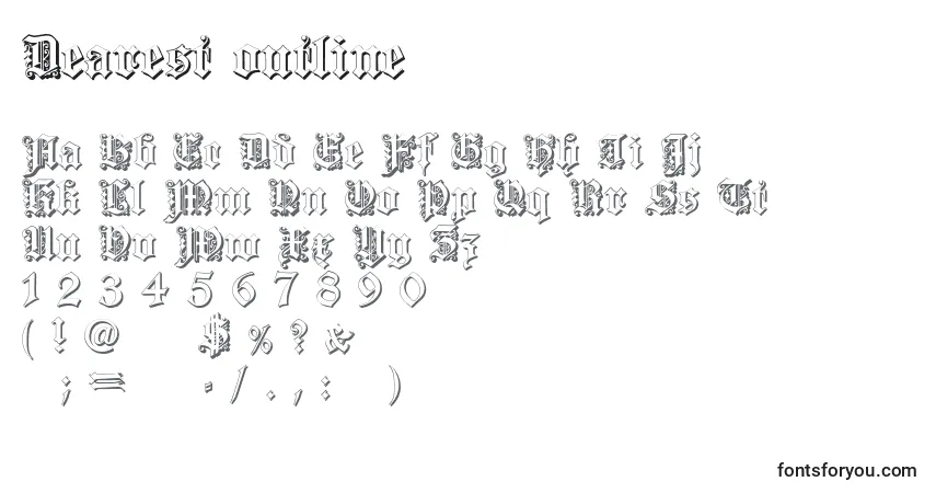 Schriftart Dearest outline – Alphabet, Zahlen, spezielle Symbole