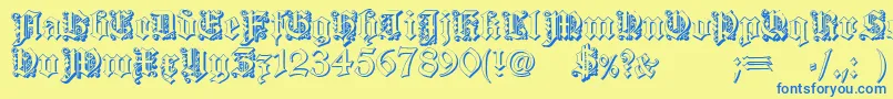 フォントDearest outline – 青い文字が黄色の背景にあります。